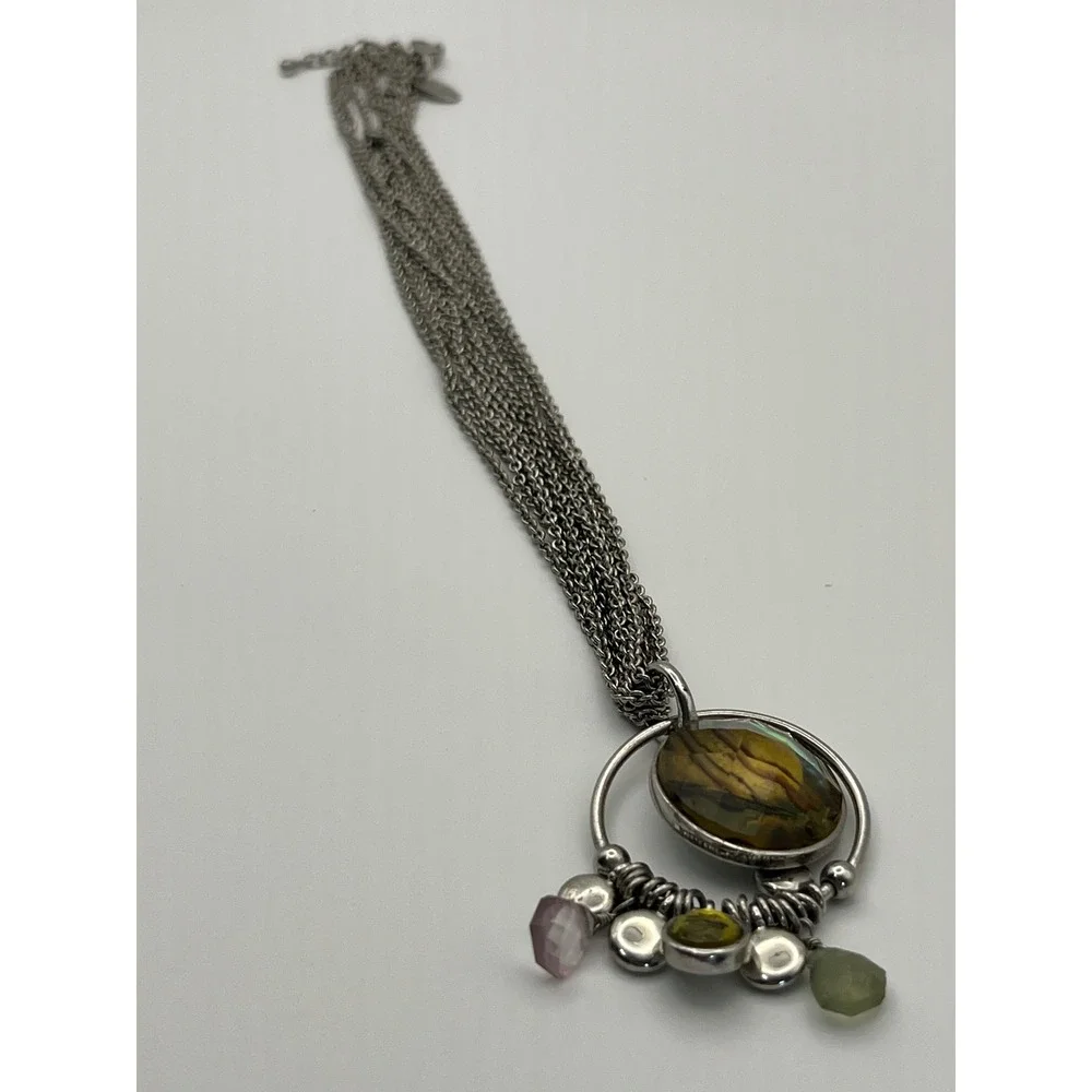 Lia Sophia Opulent Abalone Crystal Silver Tone Multi Strand Necklace Boho